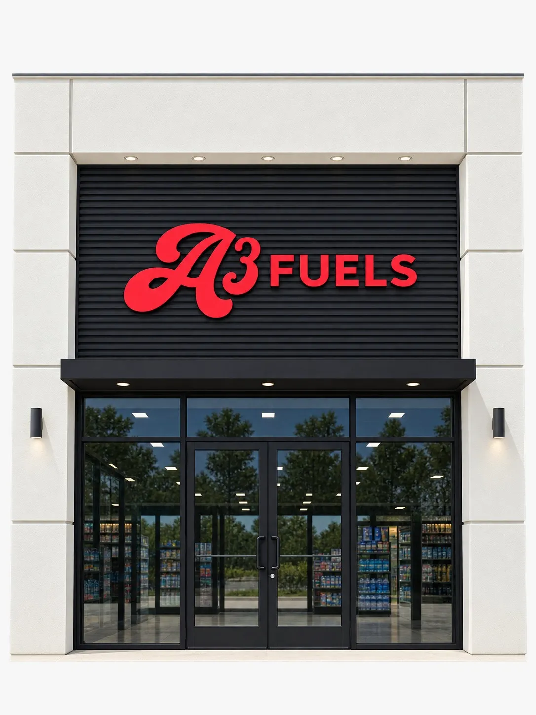 A3 Fuels storefront with modern lighting