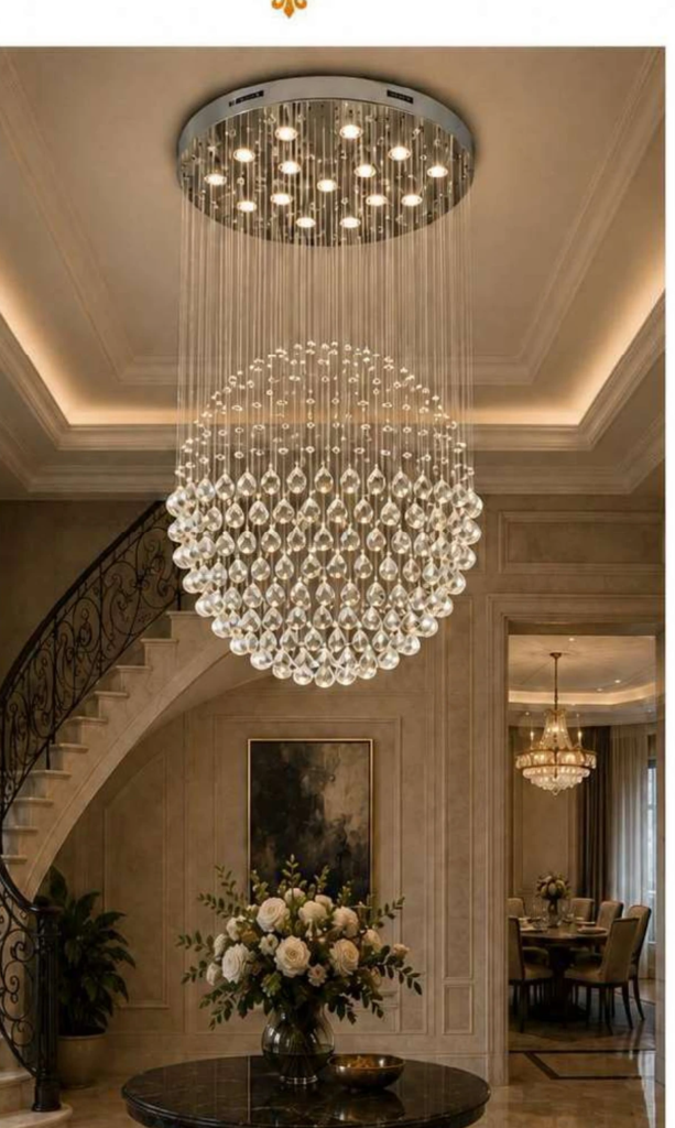 6002-14 Luxury Crystal Chandelier – Rain-Drop Crystal Sphere