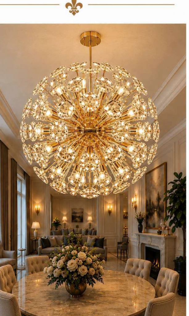 8630-800 Luxury Crystal Chandelier – Gold Dandelion Sputnik