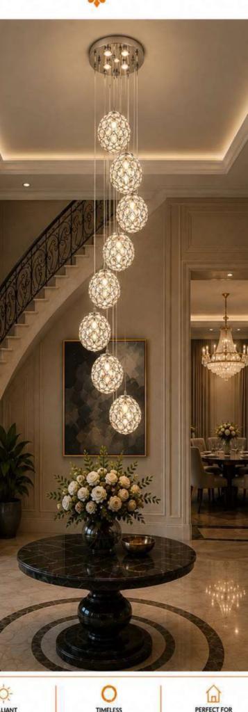 9856 Luxury Crystal Chandelier – Vertical Crystal Sphere Column