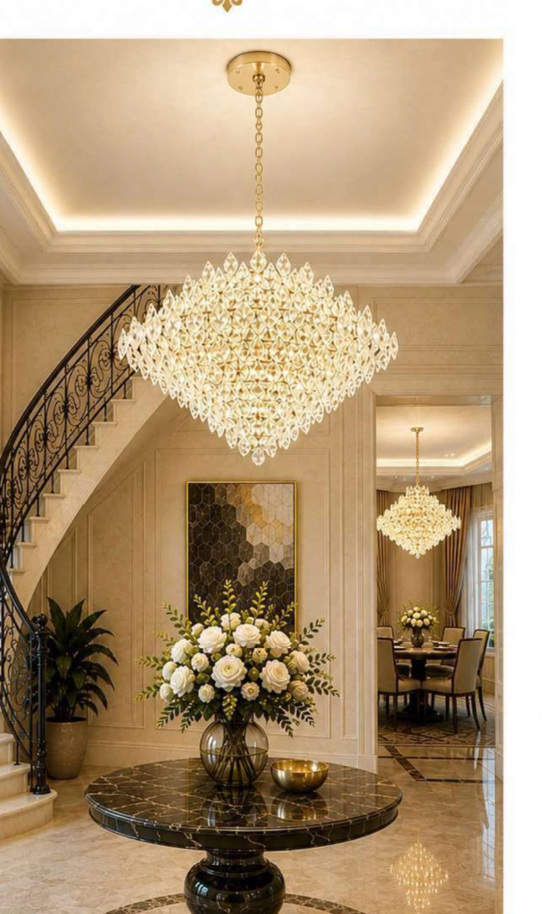 9937 Luxury Crystal Chandelier – Light Gold Crystal Halo (31″ or 39″)