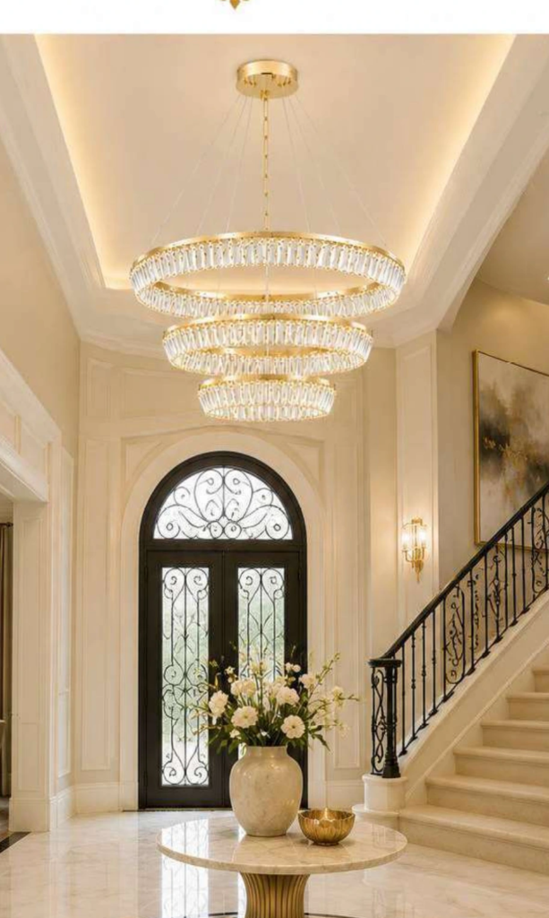 DD20695-3-800 Luxury Crystal Chandelier – Cascading Three-Tier Rings