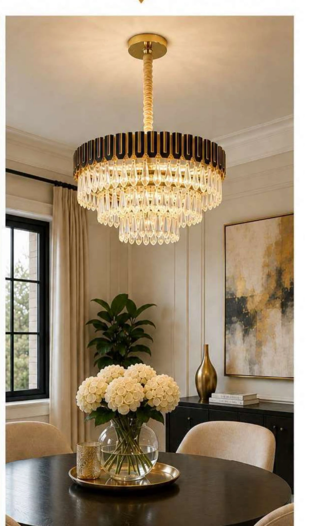 DD20862 Luxury Crystal Chandelier – Faceted Crystal Drop Drum (23″ or 27″)