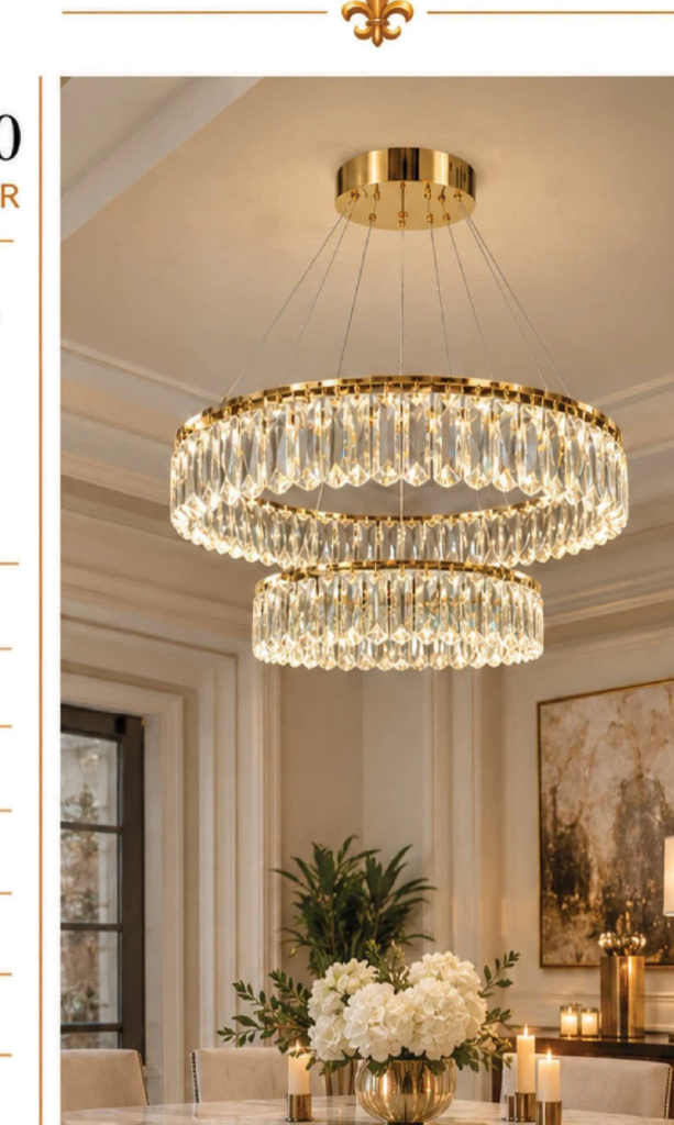 DD20903-800+500 Luxury Crystal Chandelier – Cascading Two-Tier Rings