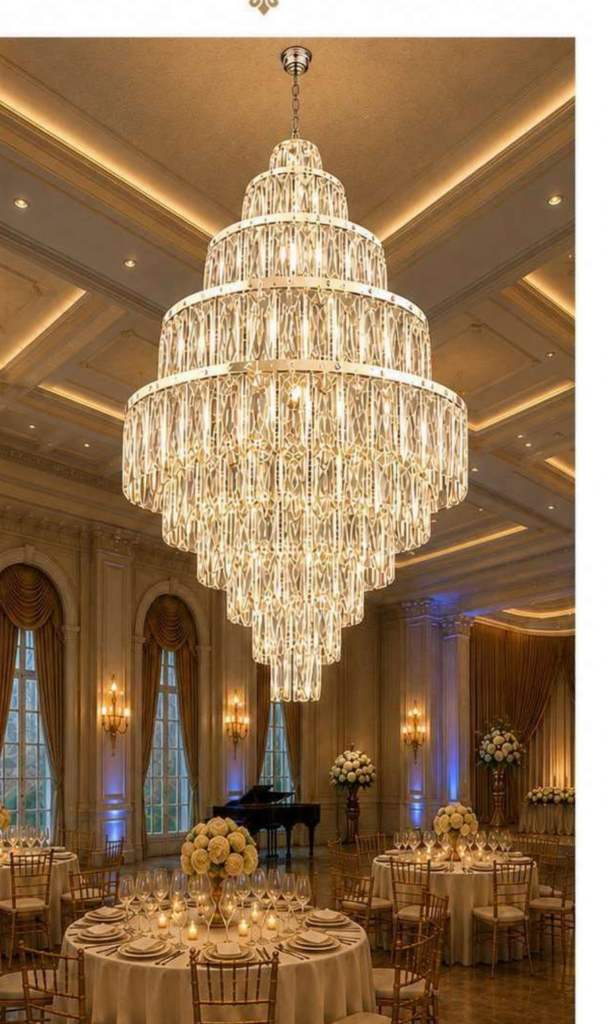 E85-0800 Luxury Crystal Chandelier – Grand Multi-Tier Wedding Cake (31″)