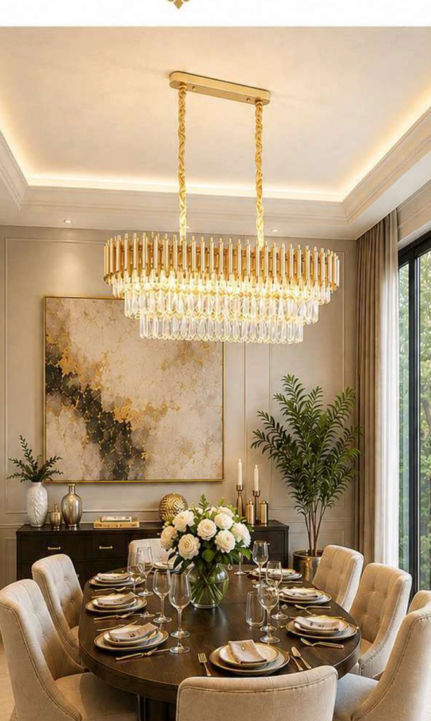 LR19006-800-350 Luxury Crystal Chandelier – Linear Tiered Crystal, Gold (31″)
