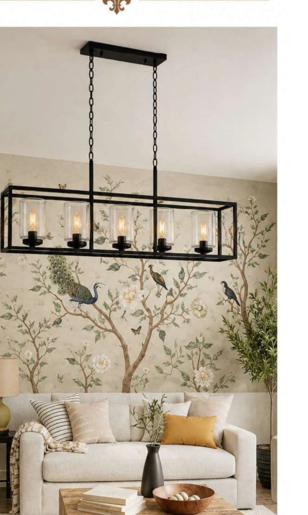 ST-D1813/5 Luxury Chandelier – 5-Light Caged Linear, Black (38″)