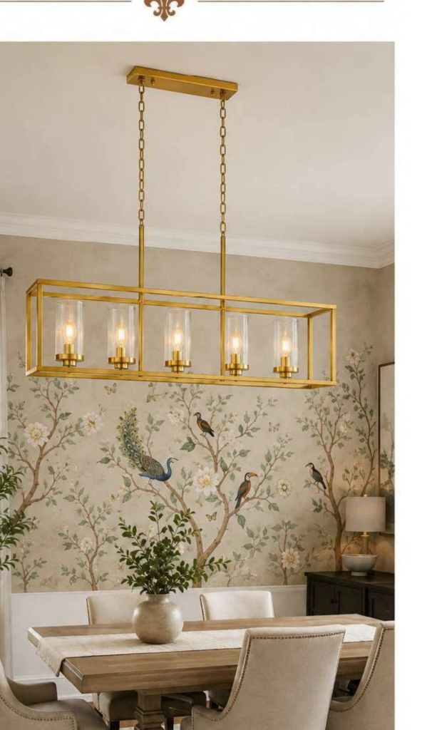 ST-D1813/5 Luxury Chandelier – 5-Light Caged Linear, Gold (38″)