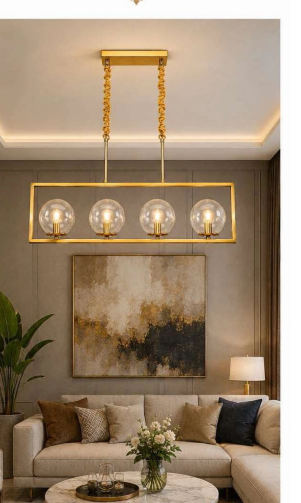 ST-D1942/4 Luxury Crystal Chandelier – 4-Light Linear Glass Globe (35″)