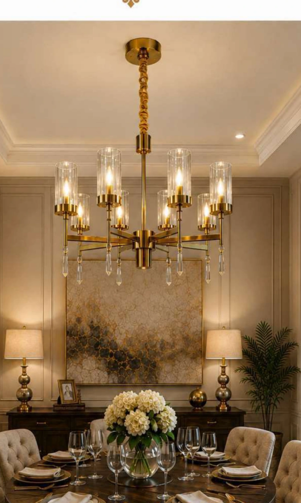 ST-D1848/8 Luxury Crystal Chandelier – 8-Light Two-Tier Glass Cylinder (31″)