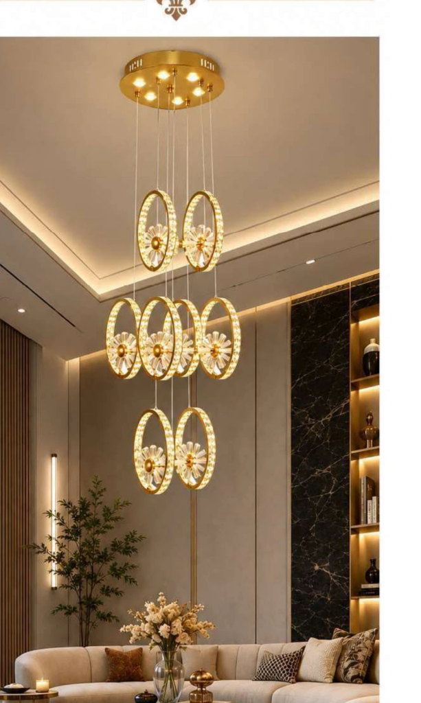 ST-D2075/12 Luxury Crystal Chandelier – 12-Light Golden Rings Spiral