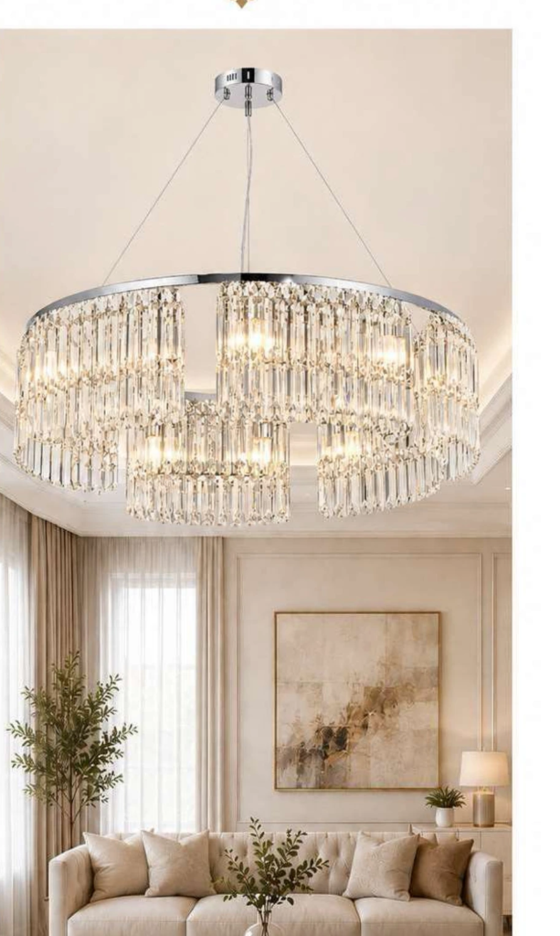 Z83-800 Luxury Crystal Chandelier – Tiered Crystal Prism Drum (35″)