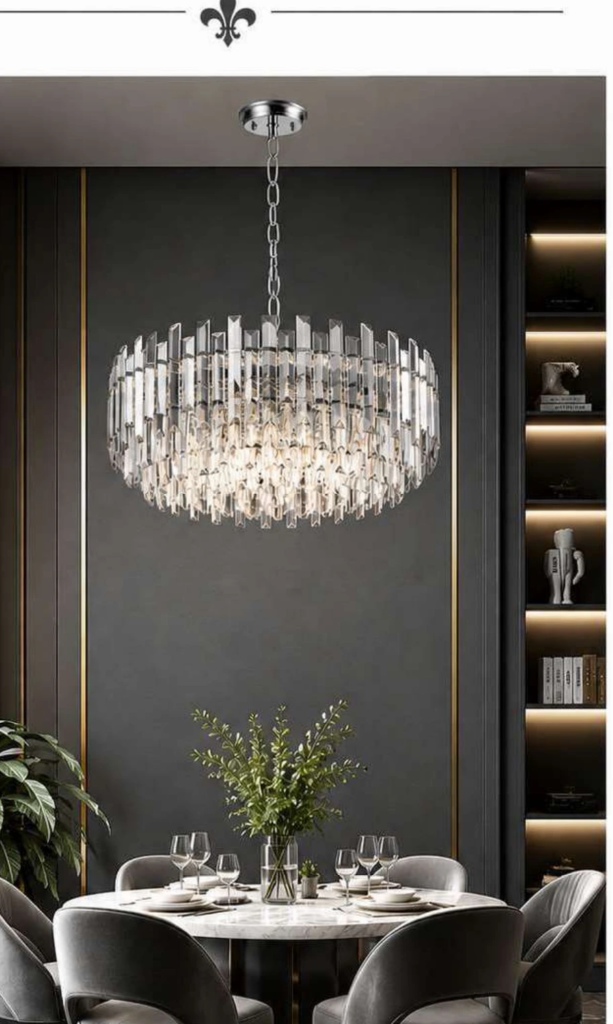 DM50-0600 Luxury Crystal Chandelier – Tiered Crystal Prism Drum (24″)