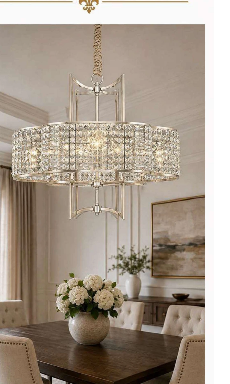 Luxury Crystal Drum Chandelier, 27-Inch Silver Stainless Steel Hanging Light (HS10193-SL)